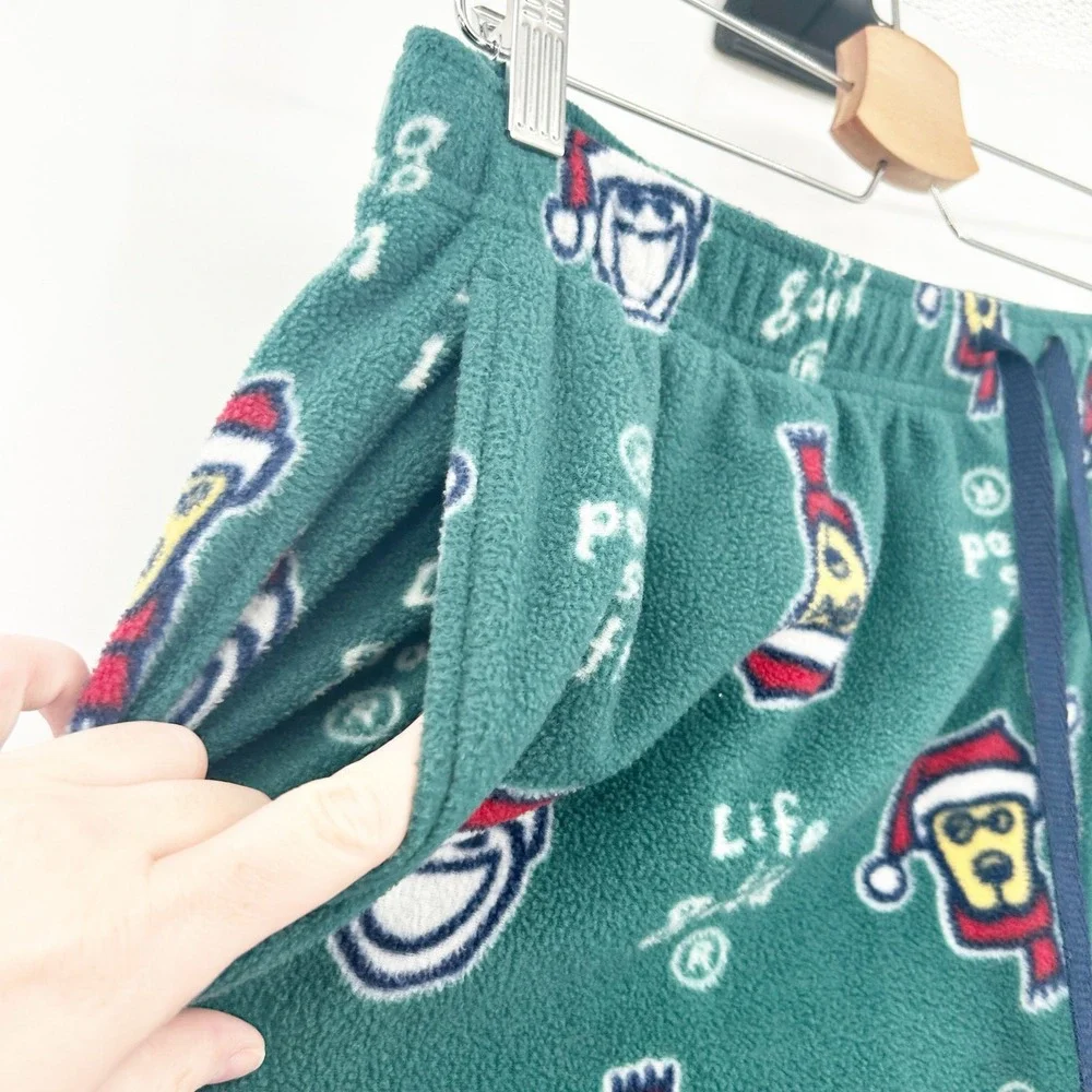 Life Is Good Womens Christmas Dog Santa Hat Fleece‎ Lounge Sleep Pajama Pants L